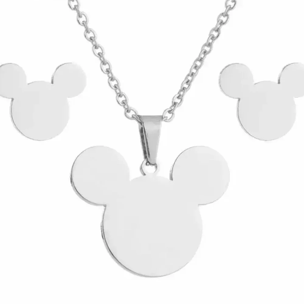 Stainless Steel Mickey Mouse Necklace Set